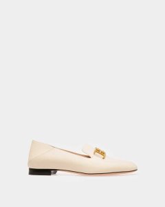Bally Ellah Flat Leather Loafers White | JVGUP2187