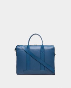 Bally Elter Leather Business Bag Blue | HBNCQ0983