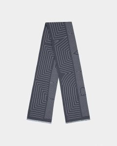 Bally Geometric Wool Logo Scarf Blue | BNJXZ5286
