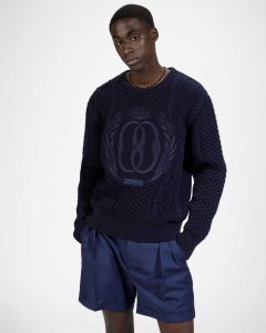 Bally Knitted Crew Neck Blue | UKGQD6824