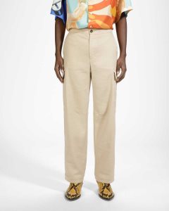 Bally Linen Straight Trousers Beige | IHBMT5206